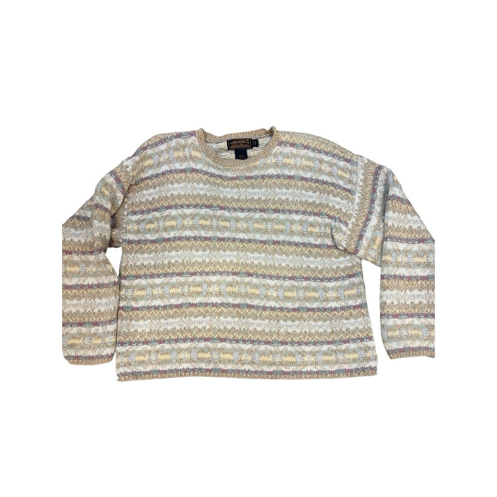 Vtg Eddie Bauer Women's Sweater Boxy‎ Sz M Pastels Neutral Soft Grandpa Cottage